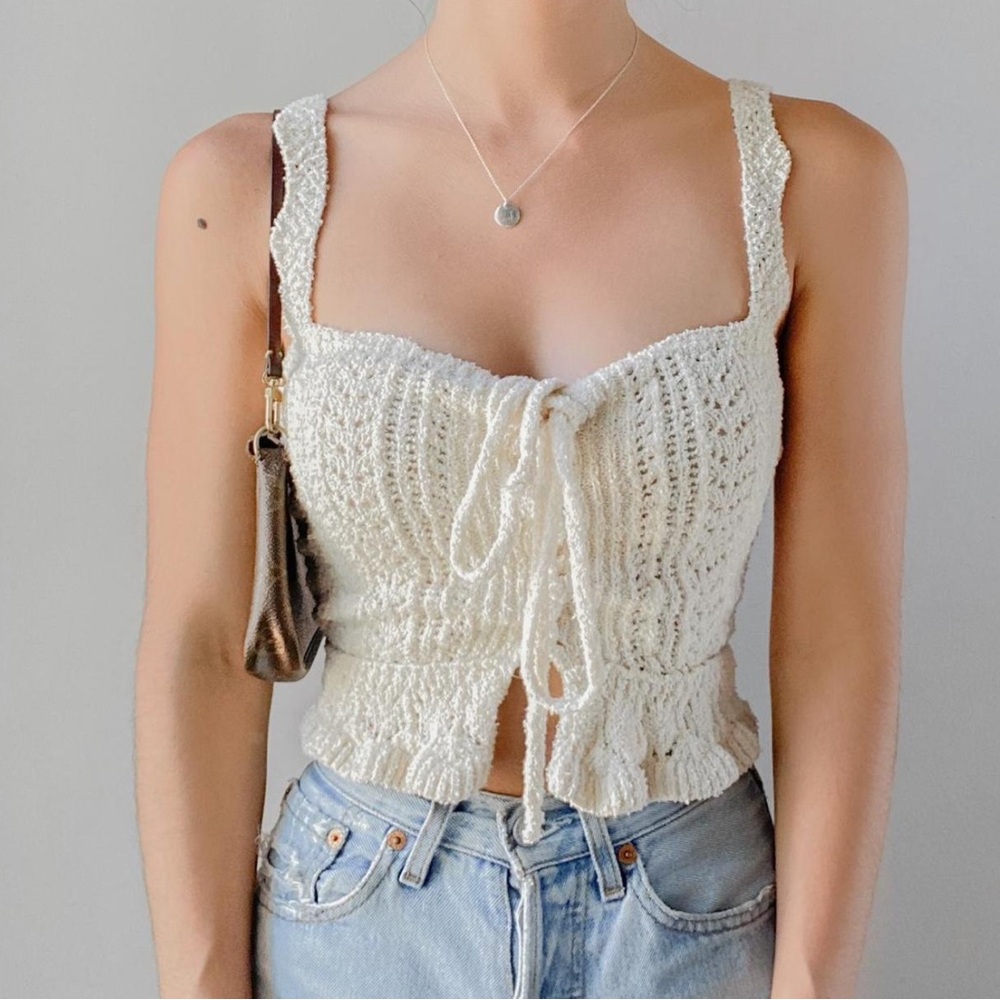 Urban Outfitters Cream Crochet Knit Peplum Cropped Tank Boho Beachy Top